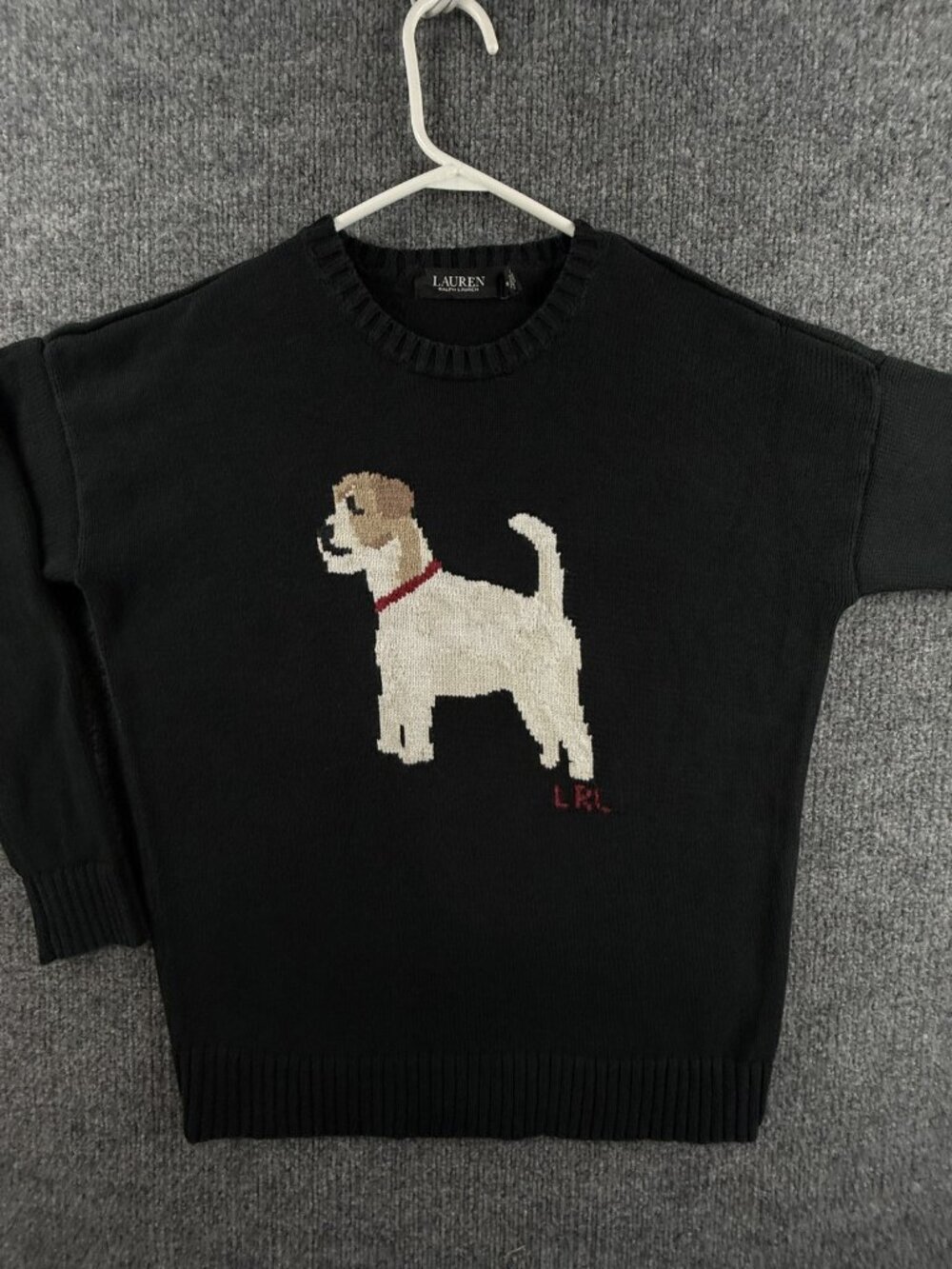Lauren Ralph Lauren Dog Graphic LRL Crew Neck Pullover Sweater Cotton Black Med